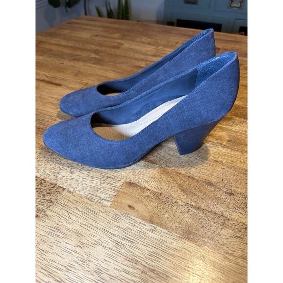 NURTURE Blue 3" Block Heel Suede Quiet Luxury Old Money Classic Pumps Size 9 - Picture 2 of 7